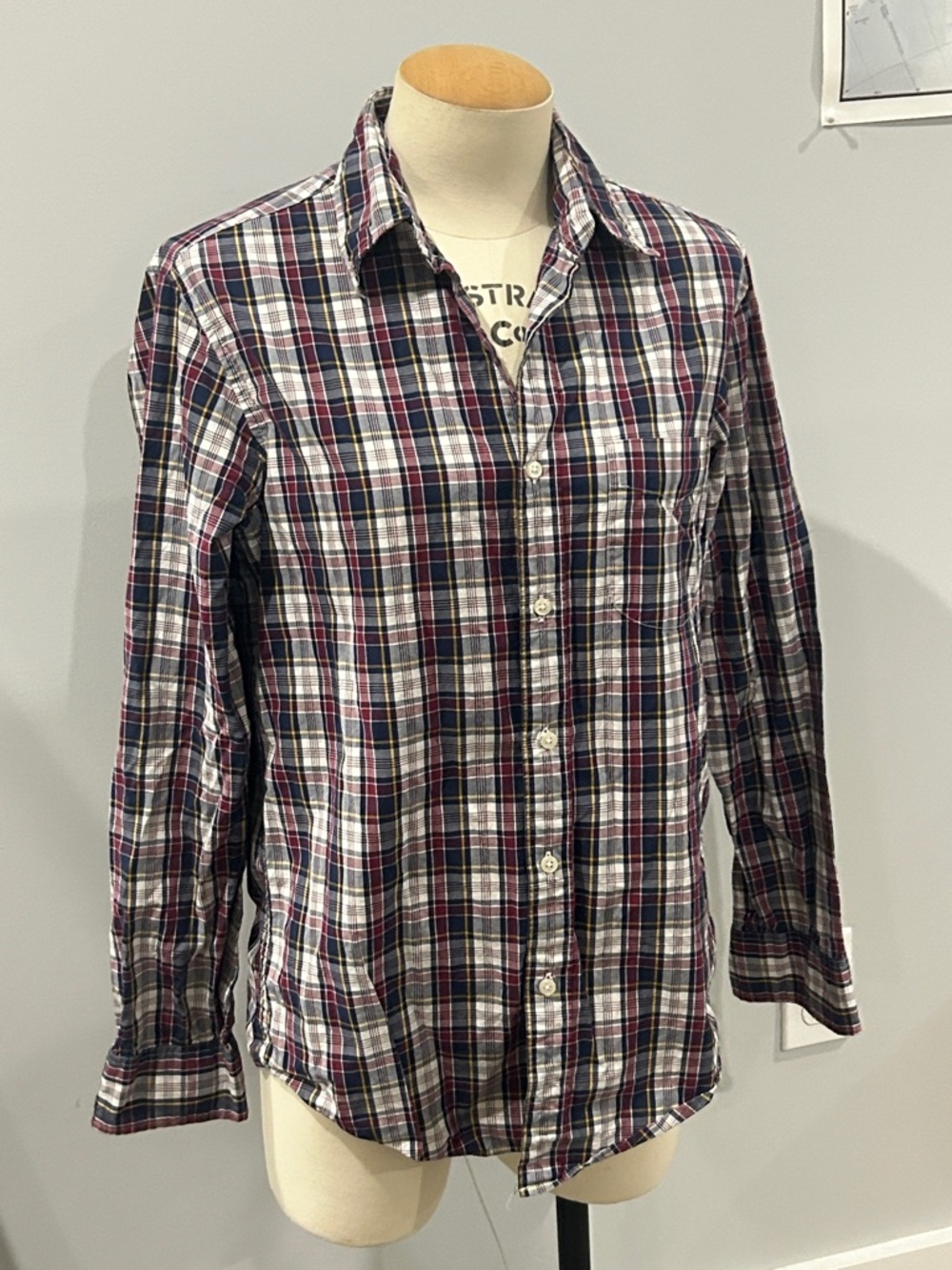 J. Crew Men's Plaid Button-Down Shirt in White, Burgundy and Navy